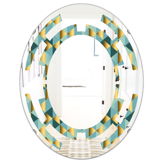 Designart 31.5-in x 23.7-in Gold/Blue Dynamics V Modern Oval Mirror