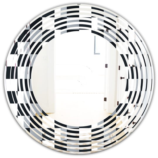 Designart 24-in x 24-in Geometric Monochrome Pattern I Modern Round Wall Mirror in Multi-Colour
