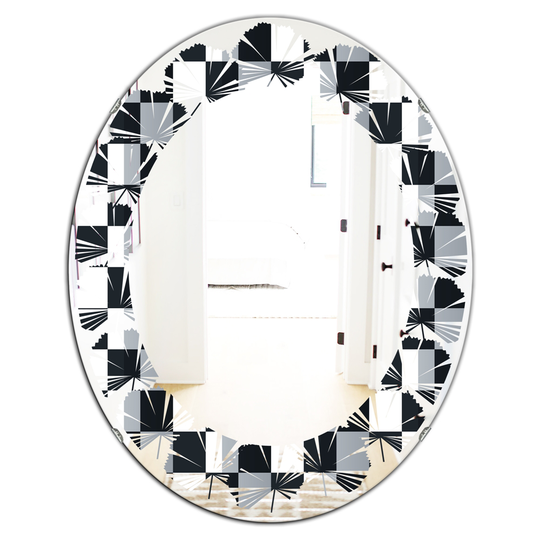 Designart 31.5-in x 23.7-in Multi-Colour Geometric Monochrome Pattern I Modern Oval Mirror
