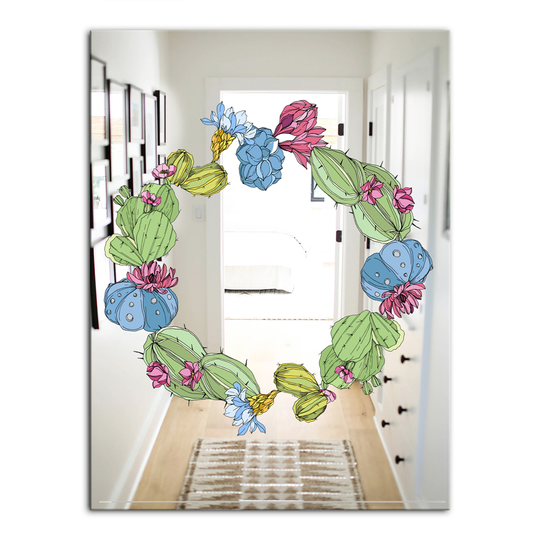Designart Cactus 1 Rectangular 35.4-in L x 23.6-in W Polished Farmhouse Green Wall Mounted Mirror