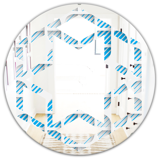 Designart 24-in Round 3D White and Blue Pattern II Polished Wall Mirror
