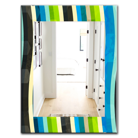 Designart 35.4-in x 23.6-in Blue/Yellow/Green and Black Coloured Curves Modern Mirror