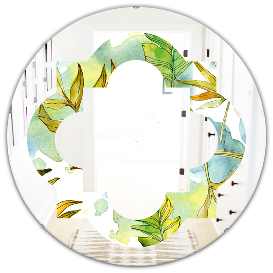 Designart 24-in x 24-in Retro Tropical Foliage Modern Round Mirror in Green