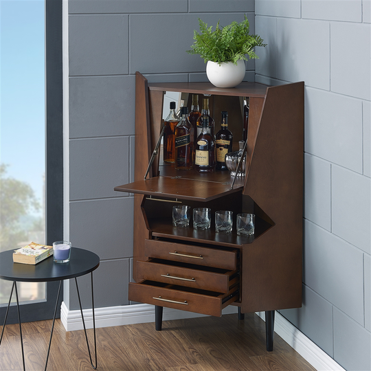 Southern Enterprises Laney 35-in x 49-in Birch Brown Corner Bar Cabinet