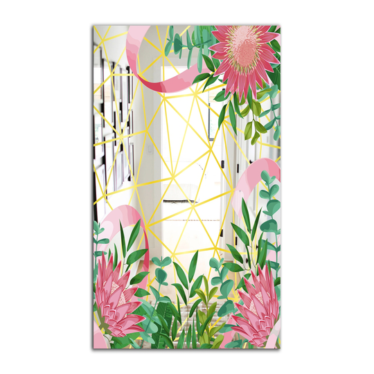 Designart Efflorescent Gold Pink 1 Rectangular 35.4-in L x 23.6-in W Polished Glam Green Wall Mounted Mirror