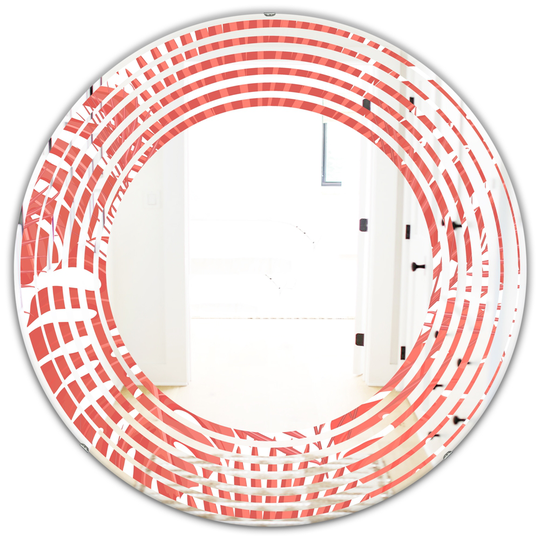 Designart 24-in x 24-in Tropical Retro Foliage Coral I Modern Round Mirror - Red