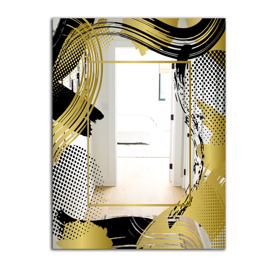 Designart Groovy Jungle 15 Rectangular 35.4-in L x 23.6-in W Polished Mid-Century Gold Wall Mounted Mirror