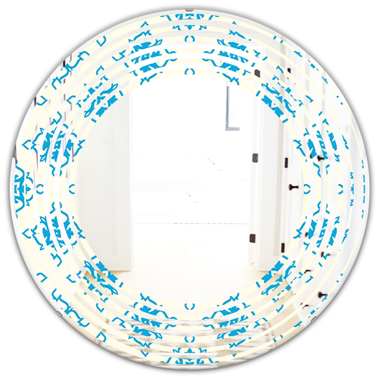 Designart 24-in Round Blue Retro Ornamental Pattern I Modern Polished Wall Mirror