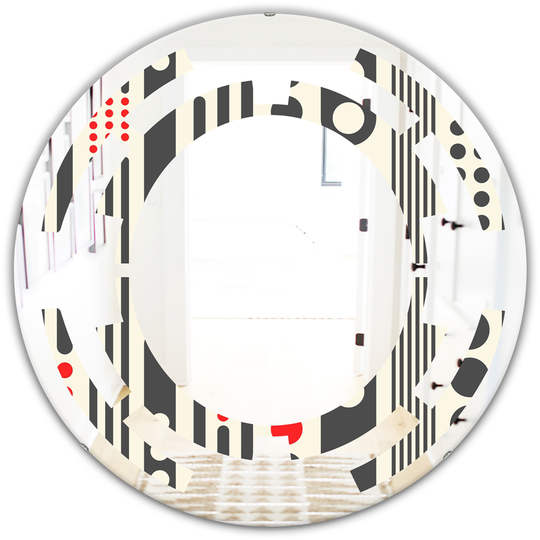 Designart 24-in Round Black Retro Geometrical Abstract Minimal Pattern II Modern Polished Wall Mirror