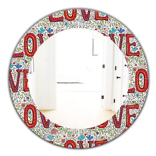 Designart 24-in x 24-in Red Colour Love Pattern Modern Mirror