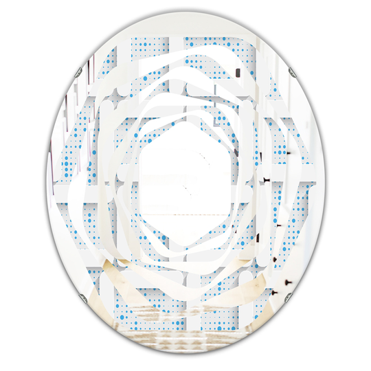 Designart Oval 31.5-in L x 23.7-in W 3D White and Light Blue Pattern I Polished Wall Mirror