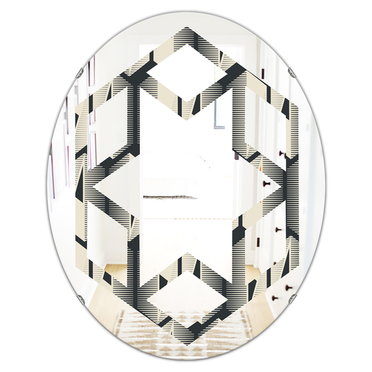 Designart Black 31.5-in L x 23.7-in W Oval Abstract Retro Triangular Geometrics Polished Wall Mirror