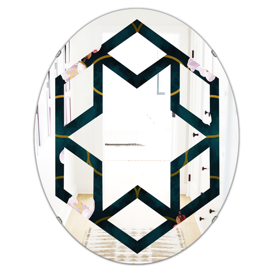 Designart 31.5-in x 23.7-in Retro Pink Flower Pattern II Cottage Oval Mirror