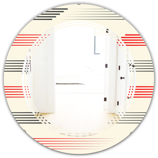Designart Round Red 24-in Horizontal Retro Geometrical Pattern I Polished Wall Mirror