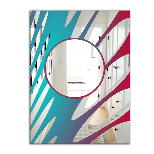 Designart Swirls Rectangular 35.4-in L x 23.6-in W Polished Modern Blue/Pink/Red Wall Mounted Mirror