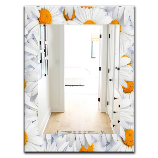 Designart Canada 35.4-in L x 23.6-in W Rectangle Daisy Hearts Close Polished Wall Mirror