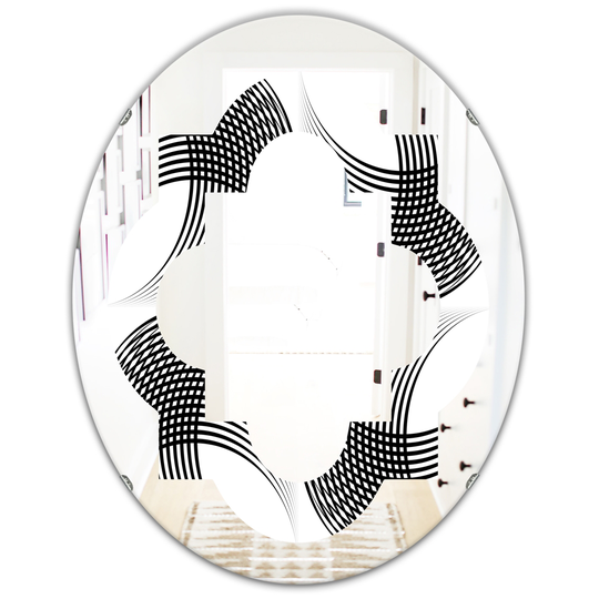 Designart 31.5-in L x 23.7-in W Oval Black Monochrome Geometric Pattern IX Polished Wall Mirror
