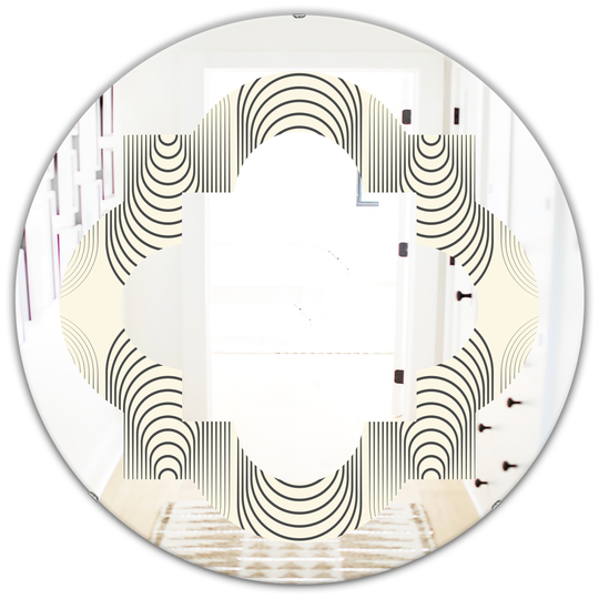 Designart Grey 24-in Round Monochrome Geometric Pattern X Polished Wall Mirror