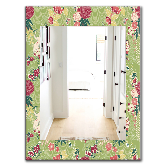 Designart 35.4-in x 23.6-in Green Oriental Silk Pattern Bohemian and Eclectic Mirror