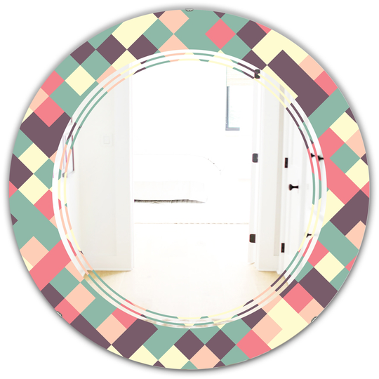 Designart 24-in Retro Square Design IV Modern Round Wall Mirror in Multi-Colour