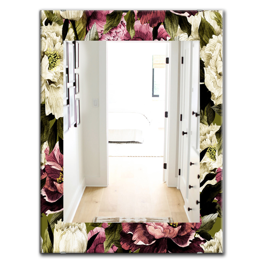 Designart Canada 35.4-in L x 23.6-in W Rectangle Pink Obsidian Bloom Traditional Polished Wall Mirror