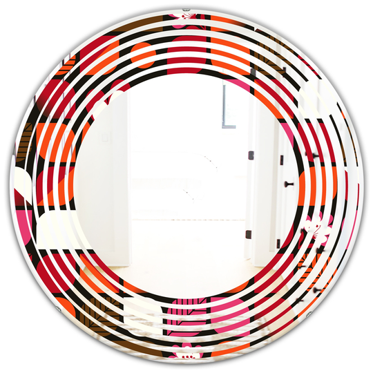 Designart 24-in x 24-in Red Geometric Retro Flower Design I Modern Round Wall Mirror