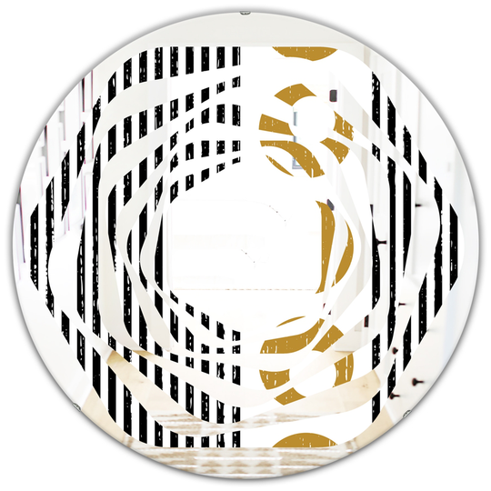 Designart 24-in x 24-in Vertical Retro Geometrical Pattern I Modern Round Wall Mirror in Black
