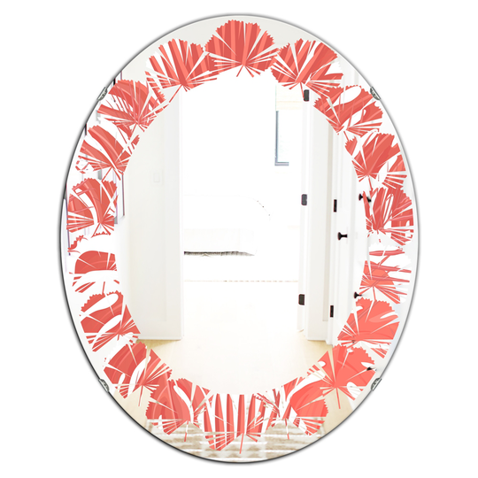 Designart 31.5-in x 23.7-in Red Tropical Retro Foliage Coral I Modern Oval Mirror
