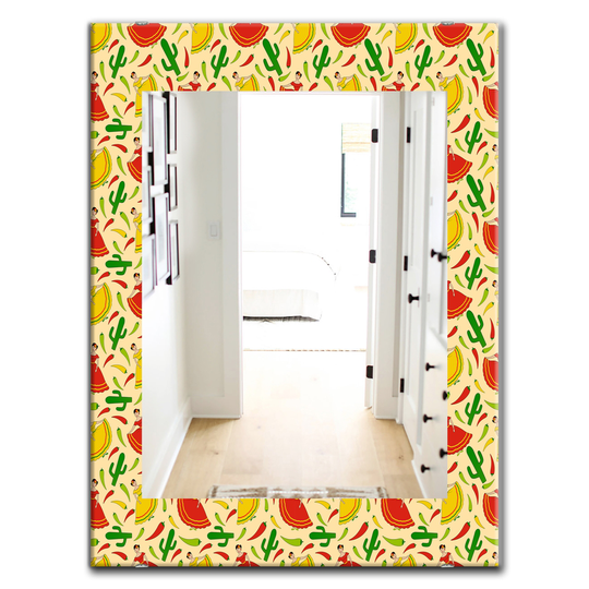 Designart 35.4-in x 23.6-in Red Mexican Woman Pattern Bohemian and Eclectic Mirror
