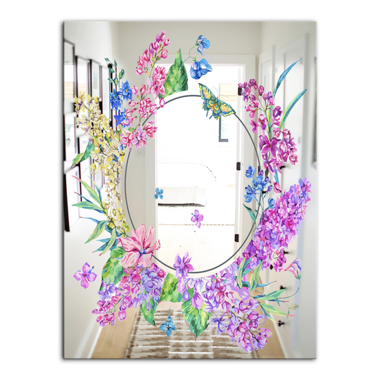 Designart Garland Sweet 4 Rectangular 35.4-in L x 23.6-in W Polished Country Purple Wall Mounted Mirror