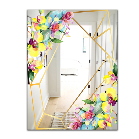 Designart Efflorescent Gold Simple 13 Rectangular 35.4-in L x 23.6-in W Polished Country Yellow Wall Mounted Mirror