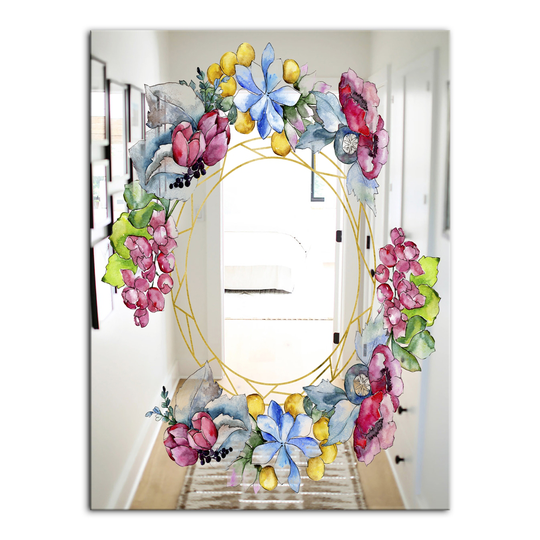 Designart Efflorescent Gold Abundance 2 Rectangular 35.4-in L x 23.6-in W Polished Country Purple Wall Mounted Mirror