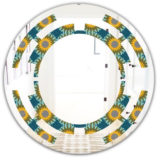Designart 24-in Round Yellow Retro Circular Pattern I Modern Polished Wall Mirror