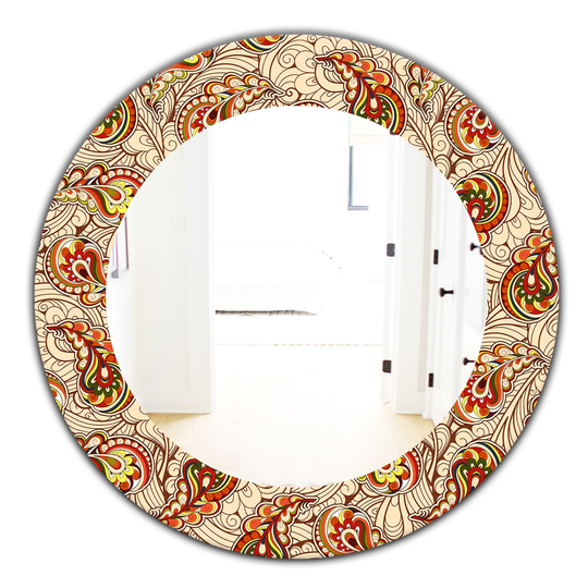 Designart 24-in x 24-in Red Autumn Pattern Bohemian and Eclectic Mirror