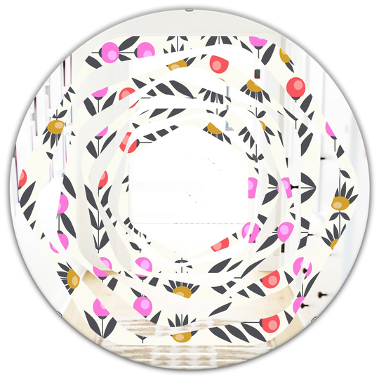 Designart 24-in Round Multicolour Retro Abstract Floral Design XI Polished Wall Mirror