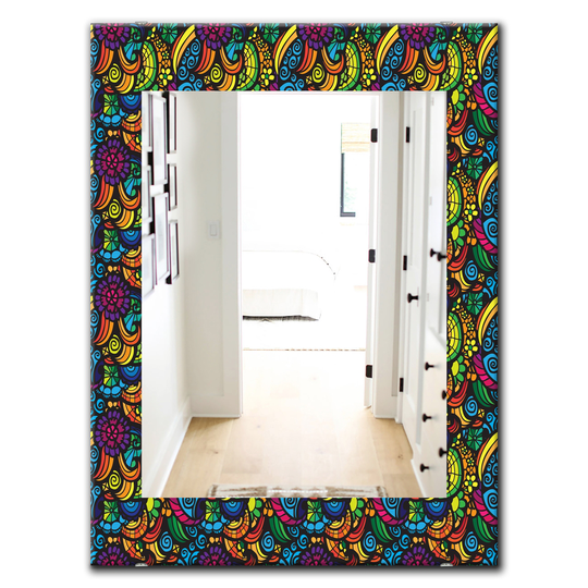 Designart 35.4-in x 23.6-in Black Obsidian Bloom Bohemian and Eclectic Mirror