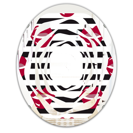 Designart Oval 31.5-in L x 23.7-in W Black and Red Lips Fashion Pattern Polished Wall Mirror