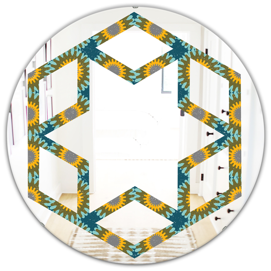 Designart Round 24-in Yellow Retro Circular Pattern I Polished Wall Mirror