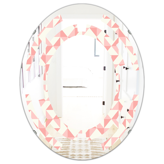 Designart 31.5-in L x 23.7-in W Oval Pink Abstract Geometric Pattern Modern Polished Wall Mirror