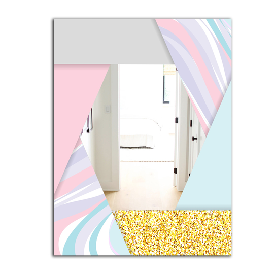 Designart Marbled Pink Marble 2 Rectangular 35.4-in L x 23.6-in W Polished Mid-Century Multicolour Wall Mounted Mirror
