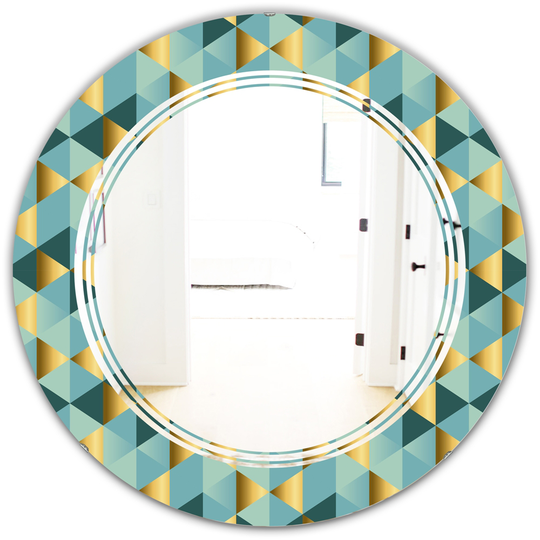Designart 24-in x 24-in Gold and Blue Dynamics V Round Modern Mirror