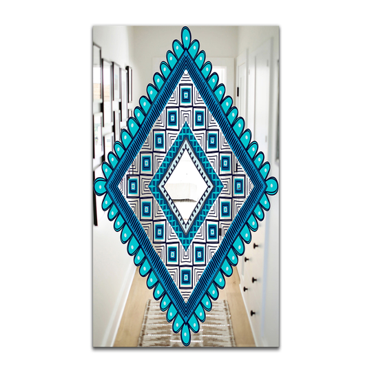 Designart Triangular Crenellated Rectangular 35.4-in L x 23.6-in W Polished Mid-Century Blue Wall Mounted Mirror