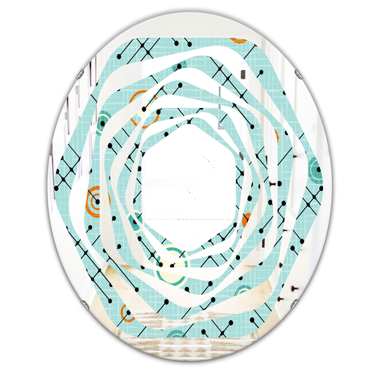 Designart 31.5-in L x 23.7-in W Oval Blue Retro Abstract Design XIV Polished Wall Mirror