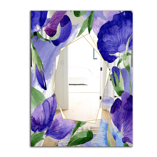 Designart Efflorescent Gold Abundance 5 Rectangular 35.4-in L x 23.6-in W Polished Country Purple Wall Mounted Mirror