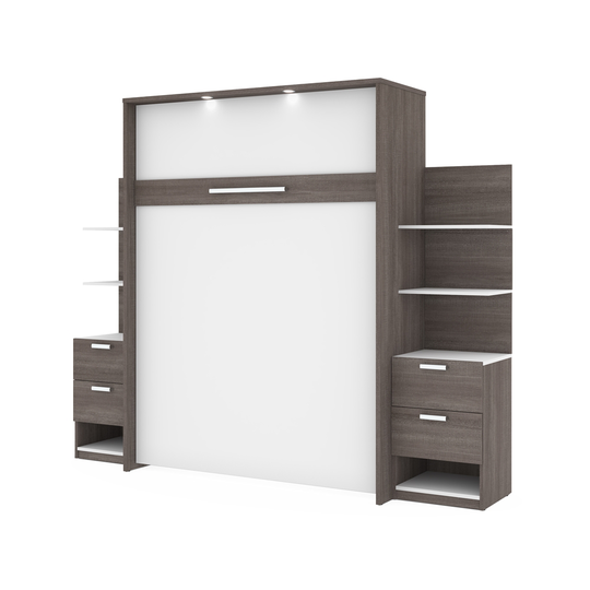 Bestar Cielo Bark Grey & White Queen Murphy Bed Integrated Storage