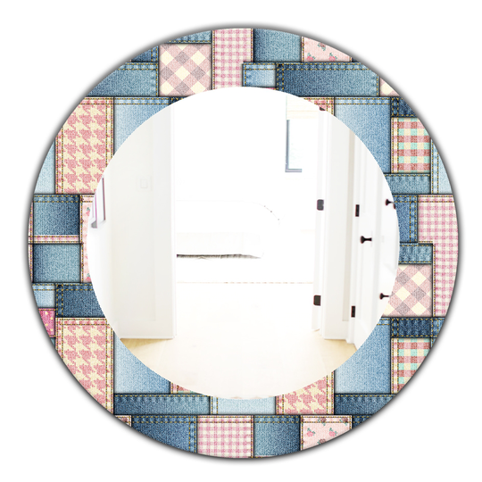 Designart 24-in x 24-in Blue/Pink Patchwork Pattern Mirror