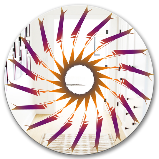 Designart Lines Round 24-in L x 24-in W Polished Mid-Century Purple/Orange Wall Mounted Mirror