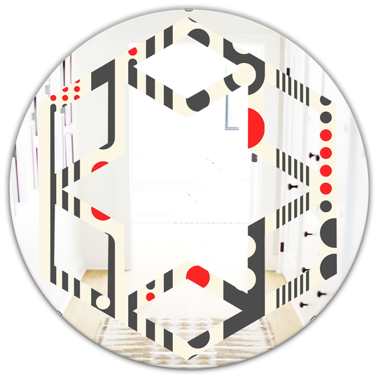 Designart Black 24-in Round Retro Geometrical Abstract Minimal Pattern II Polished Wall Mirror