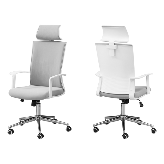 Monarch Specialties Office Chair with High Back Executive - Adjustable Seat Height - White and Grey Fabric