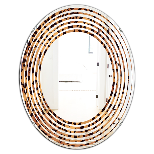 Designart 31.5-in x 23.7-in Brown Leopard Fur Safari III Modern/Oval Wall Mirror